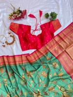 Green And Pink Soft Handloom Banarasi Silk Saree